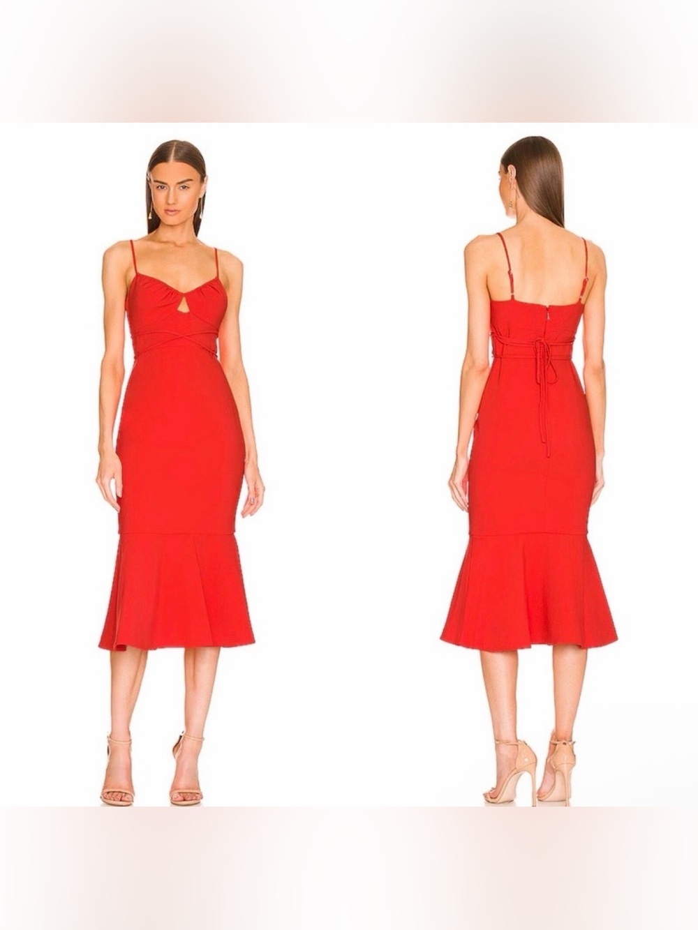 REVOLVE Likely Kiki Cut-Out Ruffle Red Midi Dress